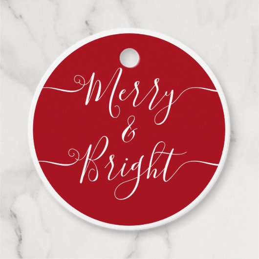 Merry en Bright | Modern Caligraphy Red Kerstmis Bedankjes Labels (Voorkant)