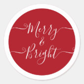 Merry en Bright | Modern Caligraphy Red Kerstmis Ronde Sticker (Voorkant)