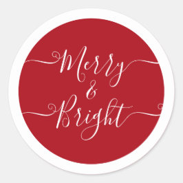 Merry en Bright | Modern Caligraphy Red Kerstmis Ronde Sticker