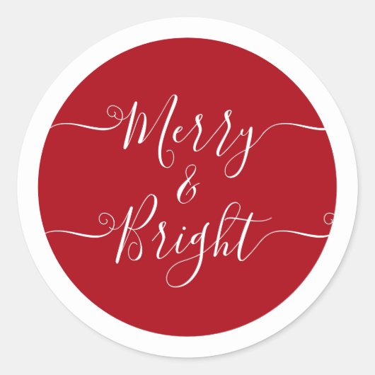Merry en Bright | Modern Caligraphy Red Kerstmis Ronde Sticker (Voorkant)