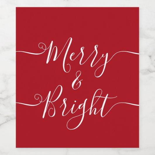 Merry en Bright | Modern Caligraphy Red Kerstmis Wijn Etiket (Enkel label)