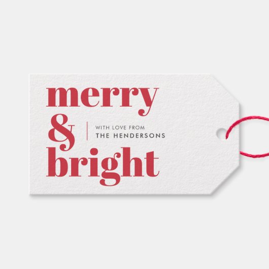 Merry en Bright | Modern kerstrood Cadeaulabel (Voorkant (Horizontaal))