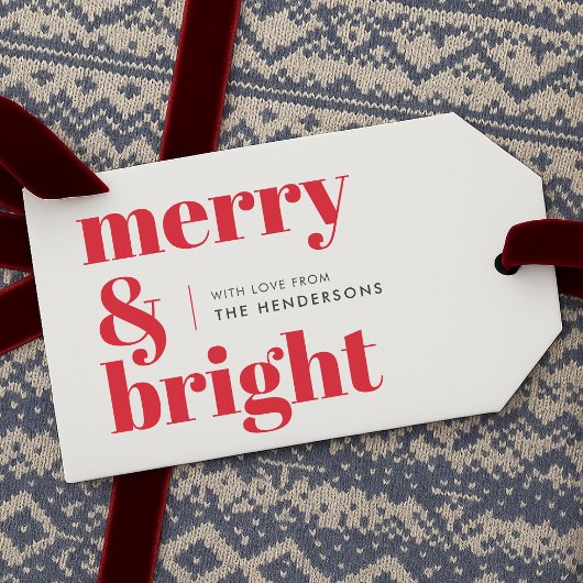 Merry en Bright | Modern kerstrood Cadeaulabel
