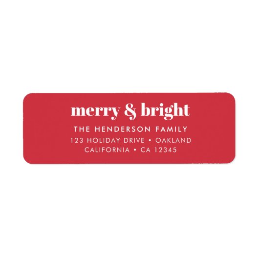 Merry en Bright | Modern kerstrood Etiket (Voorkant)