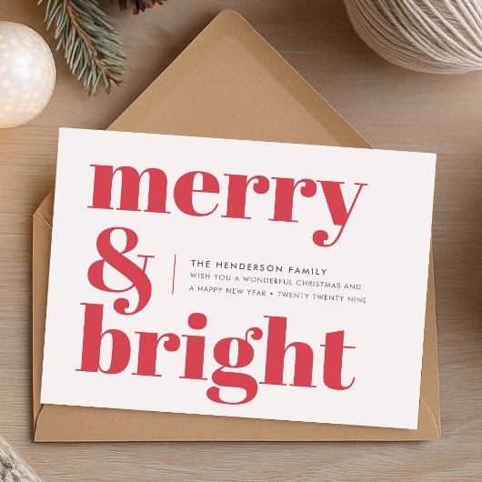 Merry en Bright | Modern kerstrood Feestdagenkaart