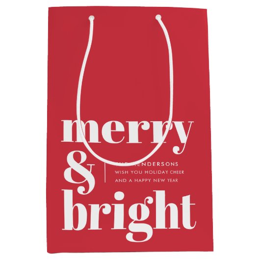 Merry en Bright | Modern kerstrood Medium Cadeauzakje (Voorkant)