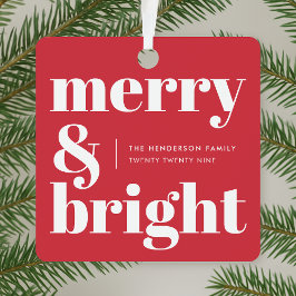 Merry en Bright | Modern kerstrood Metalen Ornament