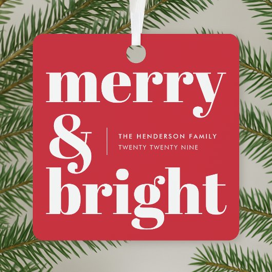 Merry en Bright | Modern kerstrood Metalen Ornament