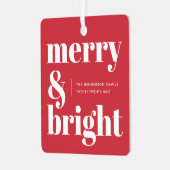 Merry en Bright | Modern kerstrood Metalen Ornament (Voorkant links)