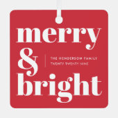 Merry en Bright | Modern kerstrood Metalen Ornament (Voorkant)