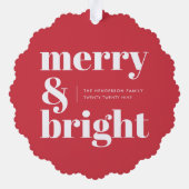 Merry en Bright | Modern kerstrood Ornament Kaart (Achterkant)