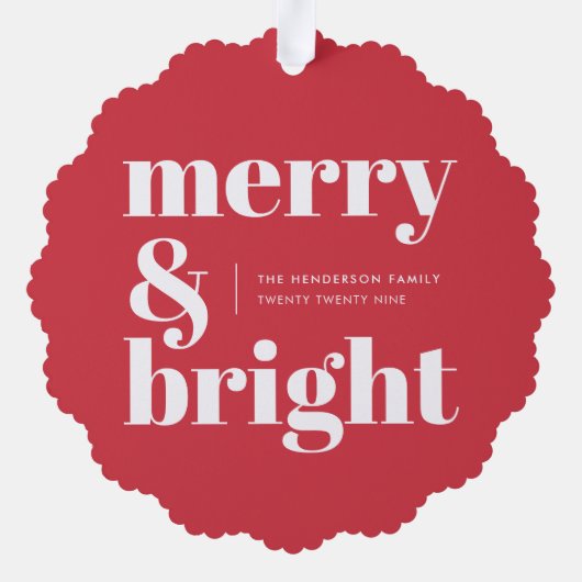Merry en Bright | Modern kerstrood Ornament Kaart (Achterkant)