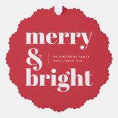 Merry en Bright | Modern kerstrood Ornament Kaart (Voorkant)