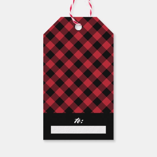 Merry en Bright Modern Red Buffalo Pset Cadeaulabel (Achterkant)