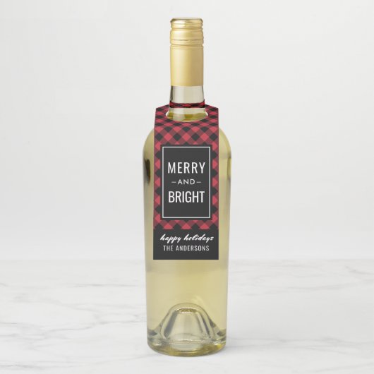 Merry en Bright Modern Red Buffalo Pset Flessenhanger (Op fles)