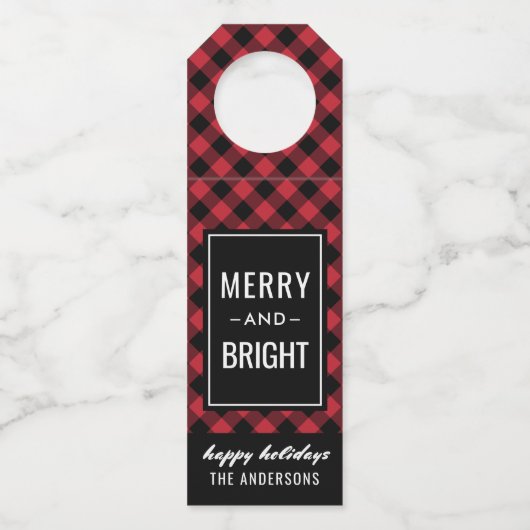 Merry en Bright Modern Red Buffalo Pset Flessenhanger (Voorkant)