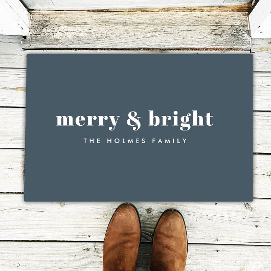 Merry en Bright | Modern Xmas Dusky Smoke Blue Deurmat