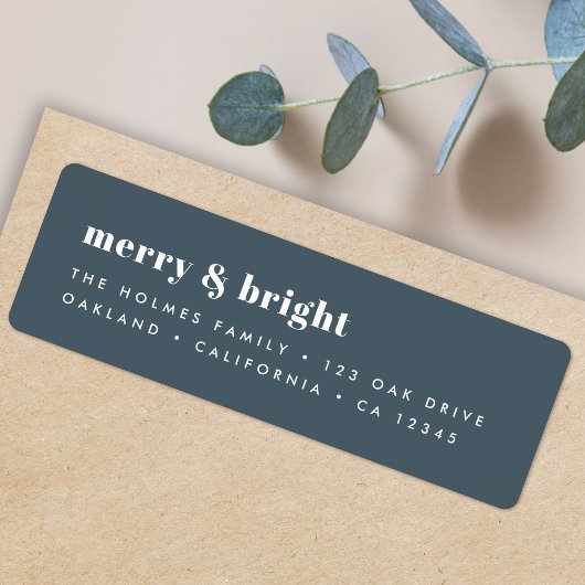 Merry en Bright | Modern Xmas Dusky Smoke Blue Etiket