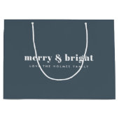 Merry en Bright | Modern Xmas Dusky Smoke Blue Groot Cadeauzakje (Voorkant)
