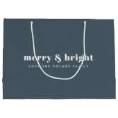 Merry en Bright | Modern Xmas Dusky Smoke Blue Groot Cadeauzakje (Achterkant)