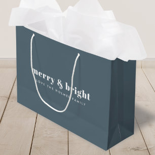 Merry en Bright   Modern Xmas Dusky Smoke Blue Groot Cadeauzakje