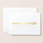 Merry en Bright | Moderne kerstfeestfoto Folie Kaarten (Voorkant met envelop)