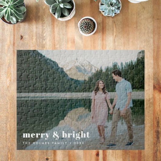Merry en Bright | Moderne kerstfeestfoto Legpuzzel