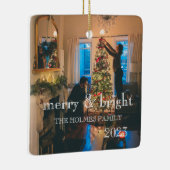 Merry en Bright | Moderne kerstfeestfoto O Keramisch Ornament (Rechts)