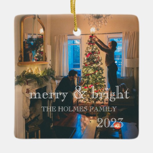 Merry en Bright | Moderne kerstfeestfoto O Keramisch Ornament (Voorkant)