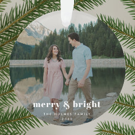 Merry en Bright | Moderne kerstfeestfoto Ornament
