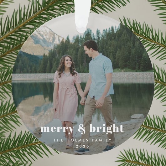 Merry en Bright | Moderne kerstfeestfoto Ornament
