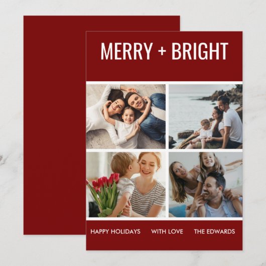Merry en Bright | Moderne kerstfoto van Trendy Feestdagenkaart (Voorkant / Achterkant)