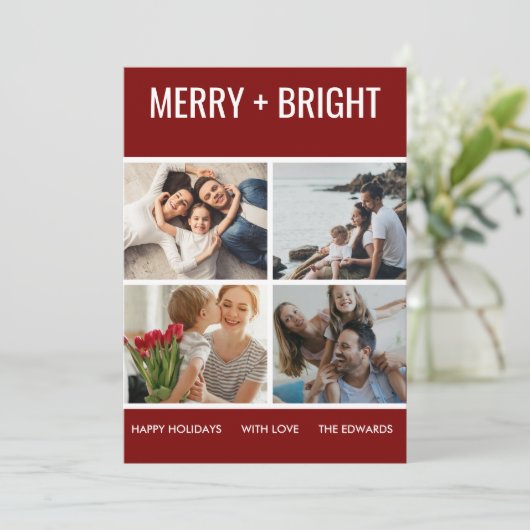 Merry en Bright | Moderne kerstfoto van Trendy Feestdagenkaart (Staand voorkant)