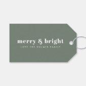 Merry en Bright | Moderne minimale kerstgroen Cadeaulabel (Voorkant (Horizontaal))