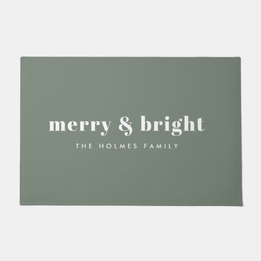 Merry en Bright | Moderne minimale kerstgroen Deurmat (Voorkant)