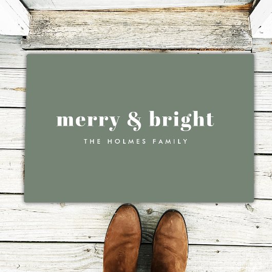 Merry en Bright | Moderne minimale kerstgroen Deurmat