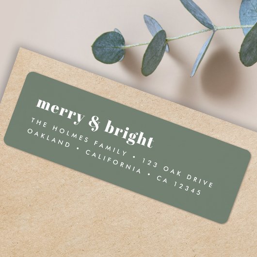 Merry en Bright | Moderne minimale kerstgroen Etiket