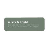 Merry en Bright | Moderne minimale kerstgroen Etiket (Voorkant)