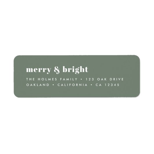 Merry en Bright | Moderne minimale kerstgroen Etiket (Voorkant)