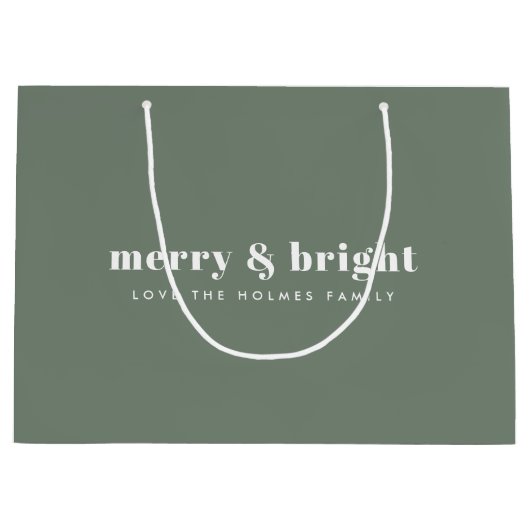 Merry en Bright | Moderne minimale kerstgroen Groot Cadeauzakje (Voorkant)