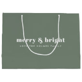 Merry en Bright | Moderne minimale kerstgroen Groot Cadeauzakje (Achterkant)