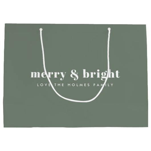 Merry en Bright | Moderne minimale kerstgroen Groot Cadeauzakje (Achterkant)