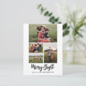 Merry en Bright | Moderne script multi-foto Feestdagenkaart (Staand voorkant)