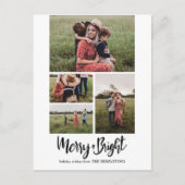 Merry en Bright | Moderne script multi-foto Feestdagenkaart (Voorkant)