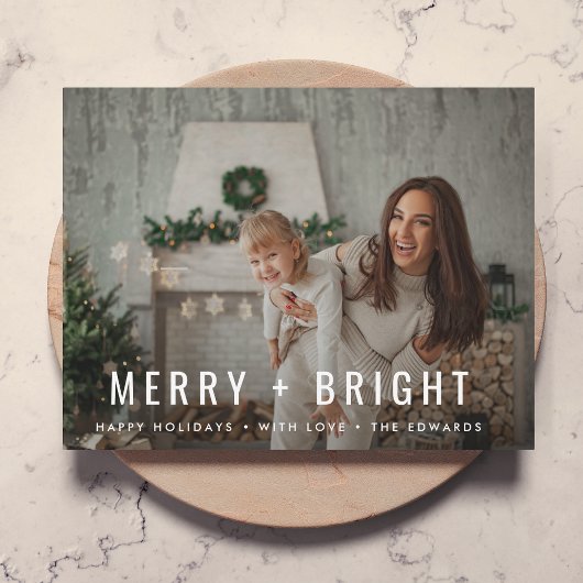 Merry en Bright | Moderne stijlvolle kerstfoto Feestdagenkaart