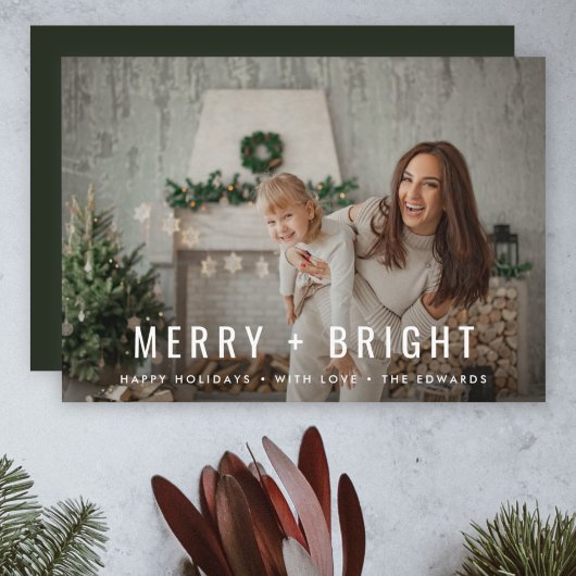 Merry en Bright | Moderne stijlvolle kerstfoto Feestdagenkaart