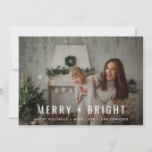 Merry en Bright | Moderne stijlvolle kerstfoto Feestdagenkaart (Voorkant)