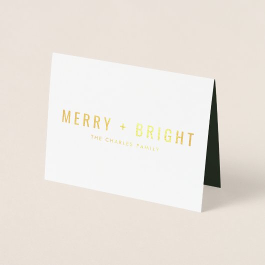 Merry en Bright | Moderne stijlvolle kerstfoto Folie Kaarten (Voorkant)