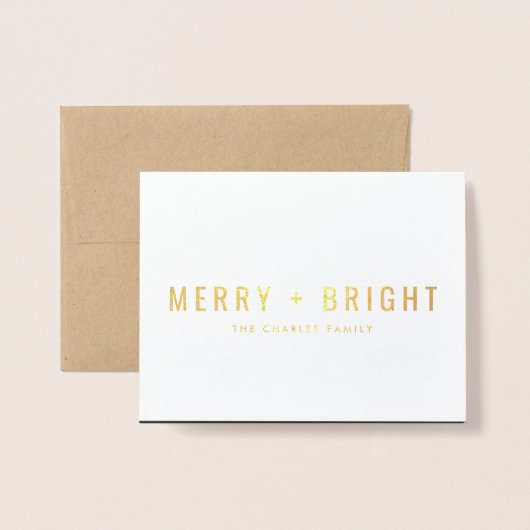 Merry en Bright | Moderne stijlvolle kerstfoto Folie Kaarten (Voorkant met envelop)