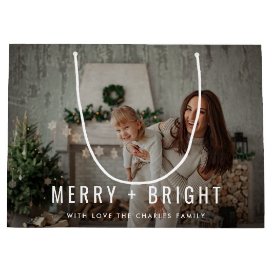 Merry en Bright | Moderne stijlvolle kerstfoto Groot Cadeauzakje (Voorkant)